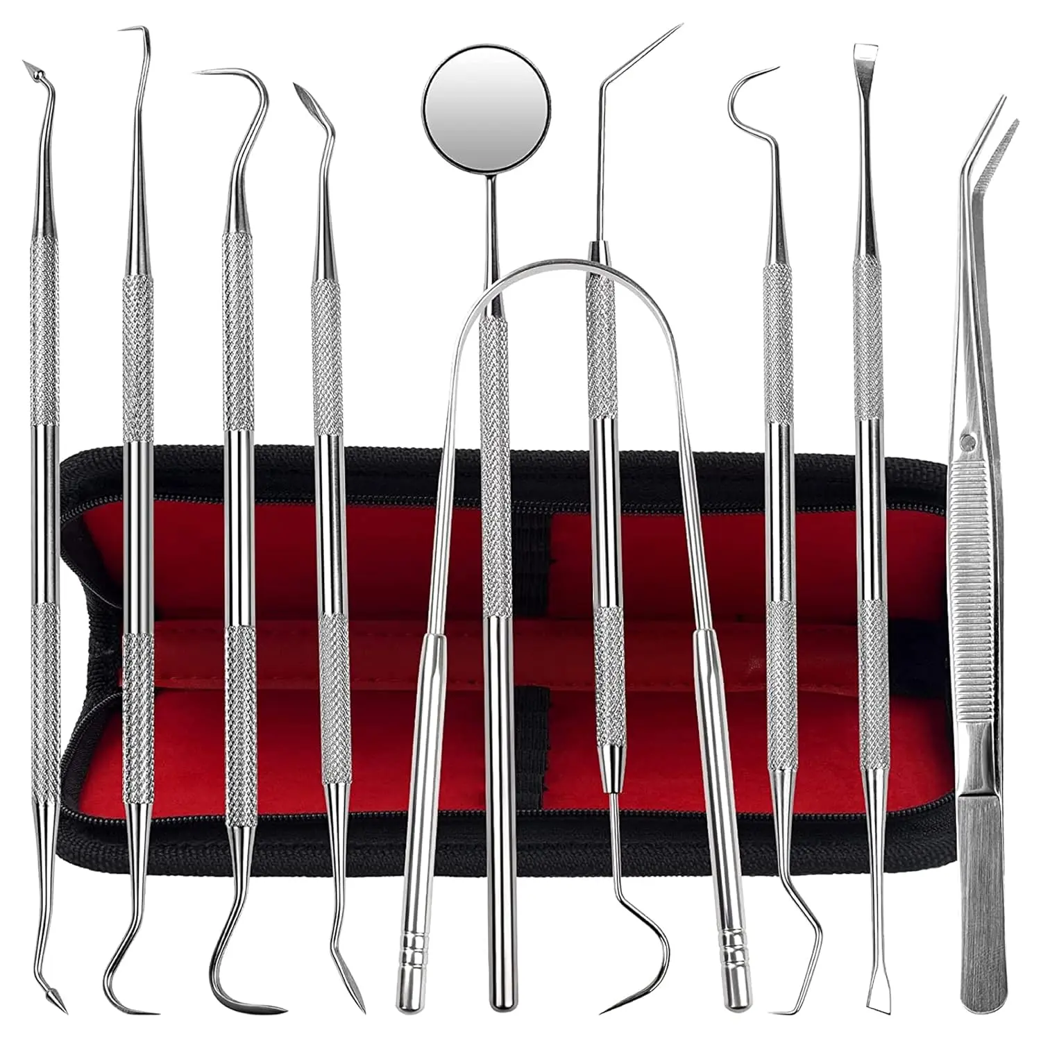 Dental Kit Tools, 10 Pack Stainless Steel Plaque Remover, Dental Tools Remove Plaque and Tartar, Oral Care Kit with Plaque Cleaner, Tartar Pick, Tooth & Tongue Scraper for Dentist, Personal, Family