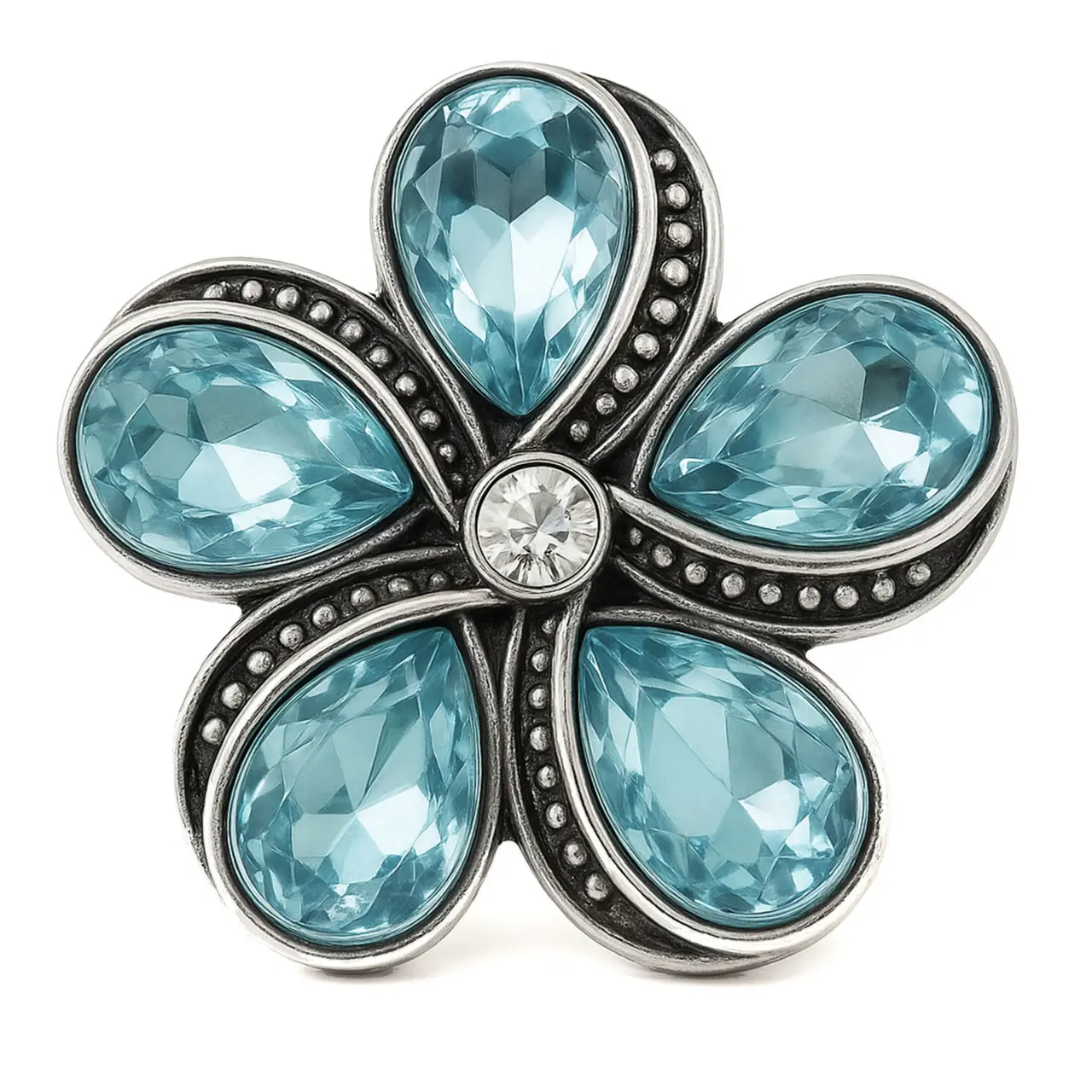 Blue Starfish Flower Snap Jewelry, 18MM Ginger Charm, Rhinestone Snap Button, Fits Customizable Bracelets, Necklaces, Keychains, Rings