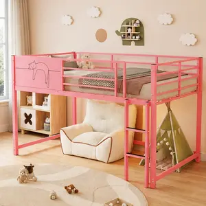 ARCH Twin Size Metal Child Design House Bed Frame - Pink Kids Floor Bed with Safety Guardrails, Underbed Storage Caddy, Modern Bunk Style, No Box Spring Needed, Easy Assembly, 42.82W x 77.75D x 47.25H in, Child Design Beds