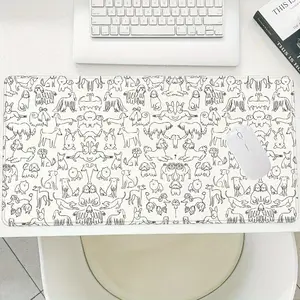 Playful Dog Sketch Pattern Mouse Pad, Rectangle Gaming Mouse Pad, Non-Slip Rubber Base Desk Keyboard Mat for Home Office, Desk Accessories