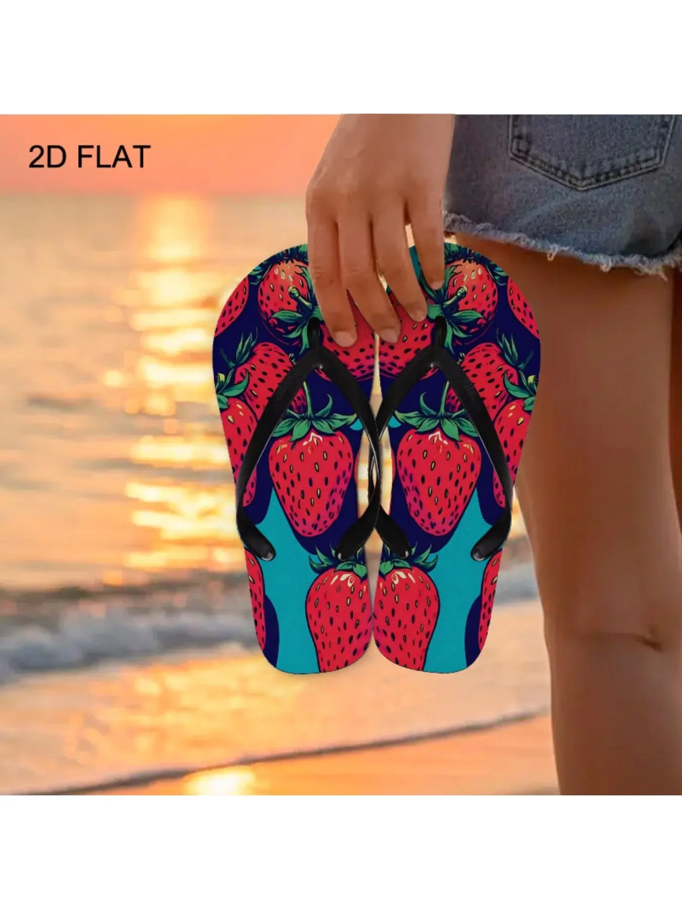 Women'S Strawberry Graphic Flip-Flops, Multiple Colors And Sizes Available, Stylish Comfortable Summer Sandals for Daily Wear, Durable Lightweight Footwear with Vibrant Design, Women Shoes