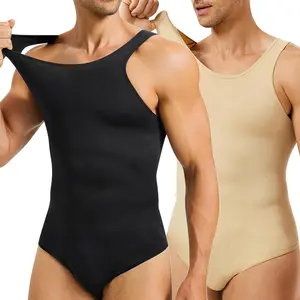 Mens Shapewear Tummy Control Full Body Shaper Compression  Bodysuits Sleeveless Classic Smooth Overall Spandex Beige & Black Slim-Fitting Comfortable Fit Tank Top Menswear Shirt Undershirt Wrestling
