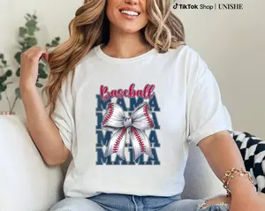 Cotton Baseball Tee with Bow – Short Sleeve T-Shirt for Baseball Moms