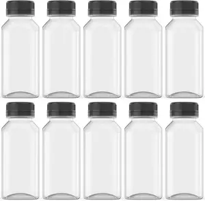10 Pcs 8 Oz Plastic Juice Bottles Empty Clear Containers with Tamper Proof Lids for Juice, Milk and Other Beverage