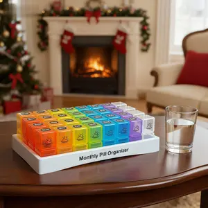 ASTRAVEA Monthly Pill Box Organizer, Large Capacity Am Pm Pill Box Case with 31 Removable Compartments and Marking Stickers, Tablet Organiser Twice a Day for Pills and Fish Oil, Vitamins