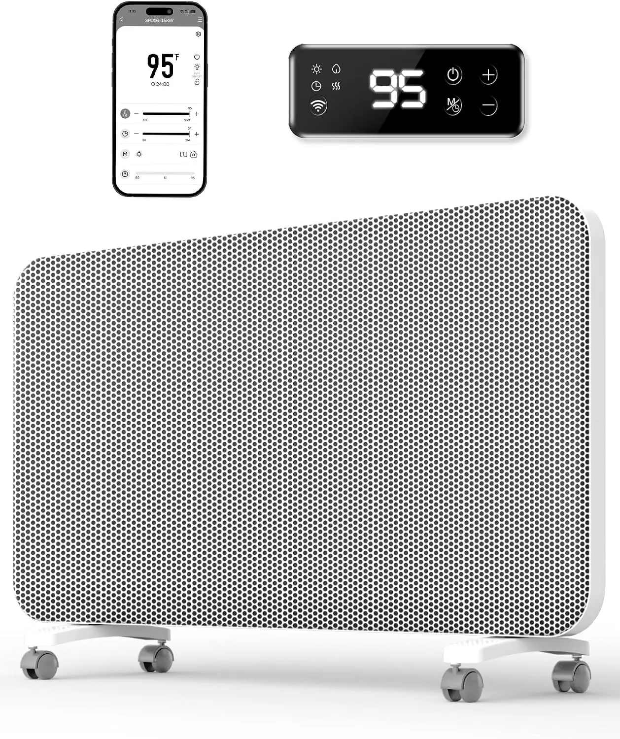 TEHANLD 1500W Smart Graphene Panel Space Heater, Programmable Thermostat, WiFi App Control, Quiet Fanless Heating, Wall-Mounted or Freestanding for Indoor Use
