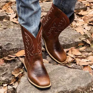 Men's Western Cowboy Boots Square Steel/Soft Work Boots Men's Safety Leather Work Boots (& Outdoor)Gift