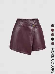 Women's 70s Retro College Style Vintage PU Asymmetrical Layered Shorts, Commuter Essential, Perfect for School & Work