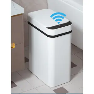 2.5 Gallon  Trash Can Sensor Motion - Touchless Bathroom Trash Can - Skinny Trash Bin with Lid - Electric, Narrow, Plastic, Auto Open - Small Slim Automatic Garbage Can (White)