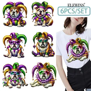 6 Carnival Bulldog Heat Transfer Sticker Patches Iron-on Decals DIY T-shirt Jeans Backpack Home Clothing Hat Decoration Decals