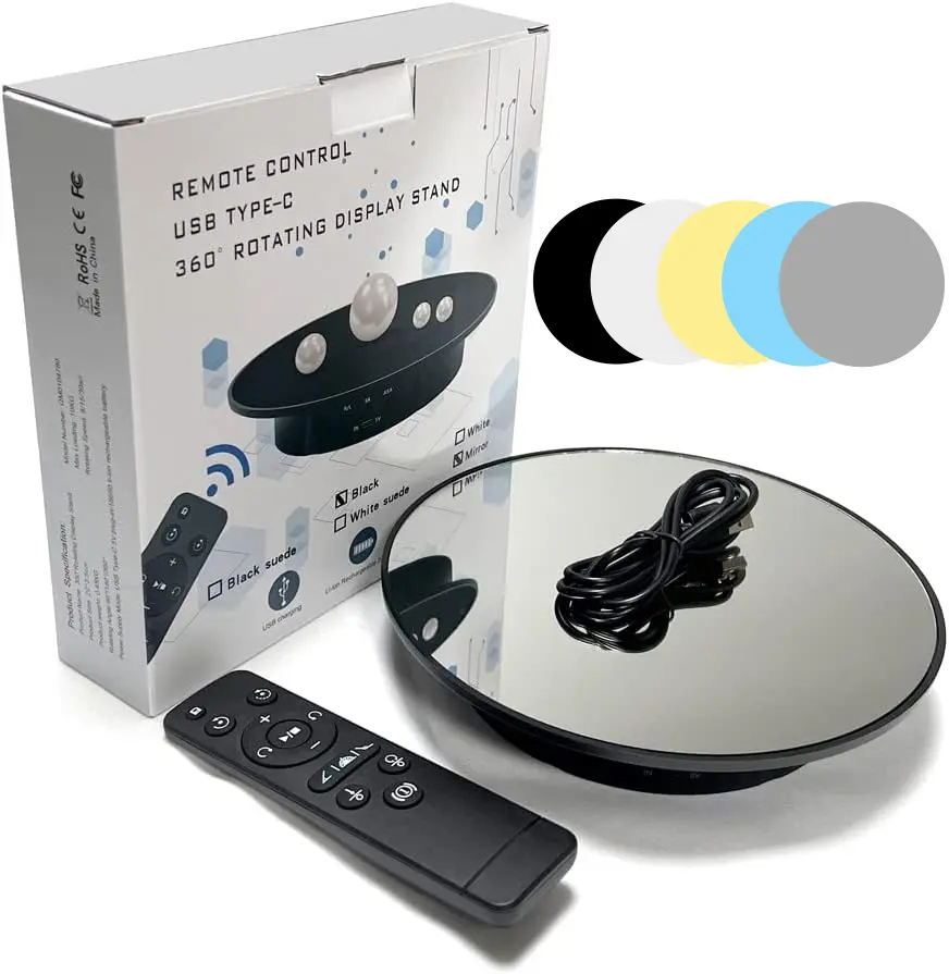360 Degree Photography Rechargeable Turntable with Remote Control 5 PVC Colorful Backgrounds for Photography Product Shows( Included Rechargeable Battery)