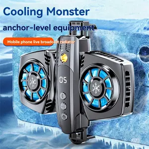 Gaming Phone Cooler with LED Lights & Stand - Portable Cooling Fan for iPhone Android, Temp Display, Fast Chill Tech for Streaming & Phones Waist Clip Power Bank