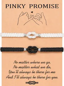 2pcs/set Pinky Promise Knot Couples Bracelets Anniversary Christmas Valentines I Love You Gifts for Boyfriend Girlfriend Women Men