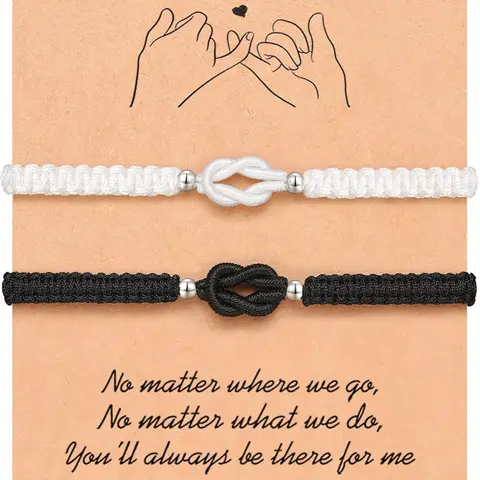 Women's & Men's 2-Piece Polyester Pinky Promise Knotted Matching Couple Bracelets - Fashion Matching Jewelry, Ideal Valentine's Day Anniversary Gifts for Boyfriends, Cute Gifts for BF