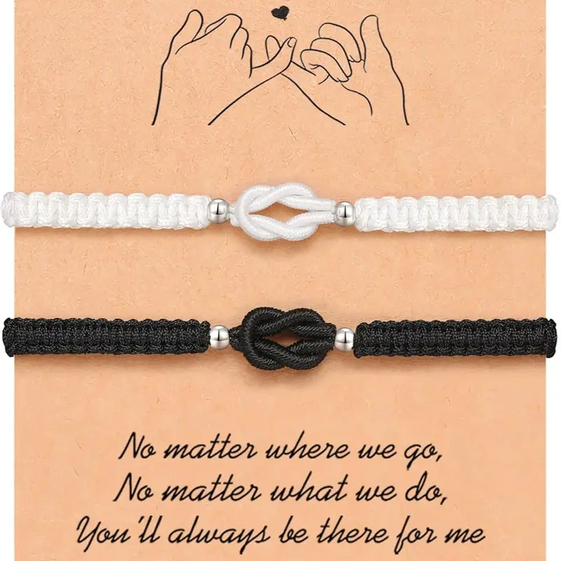 Women's & Men's 2-Piece Polyester Pinky Promise Knotted Matching Couple Bracelets - Fashion Matching Jewelry, Ideal Valentine's Day Anniversary Gifts for Boyfriends, Cute Gifts for BF