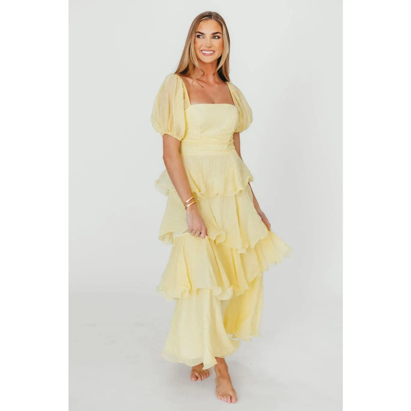 Ashlyn Tiered Ruffle Midi Dress in Lemon - TikTok Shop Ashlyn Tiered Ruffle Midi Dress in Lemon - TikTok Shop