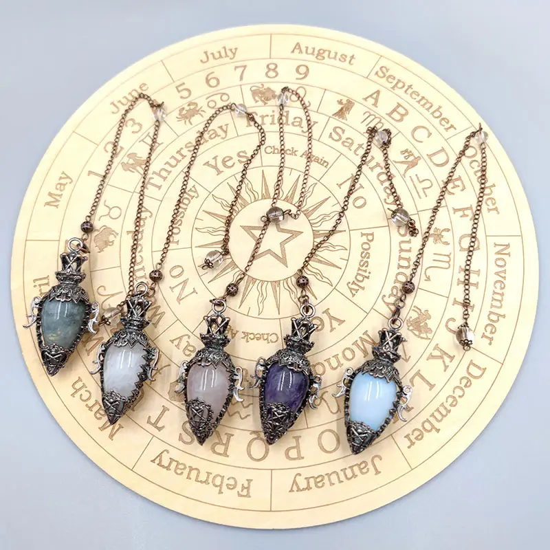 Natural Stone Crystal Pendulum Necklaces - 32g, 30cm Divination Dowsing Tools, Black Obsidian & Quartz Pendant Design, Natural Chip Stones, Luxury Miniature Costume Jewelry (X202), Home Decoration
