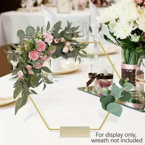 Multi-Purpose Gold Hexagon Metal Wreath Stand, Stable Base Centerpiece Decoration, Ideal for Wedding Banquet Birthday Mother Day Father Day Event Decor