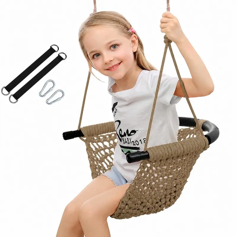Hand-Knitting Toddler Swing, Swing for Kids with Adjustable Ropes, Heavy Duty Rope Play Secure Children Swing Set, for Indoor, Outdoor, Playground, Tree, 440 lbs Capacity (Blue)