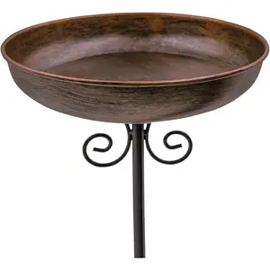 Small Metal Bird Bath for Outdoors, 10" Dia Bowl with Stake Birdbaths Garden Yard Lawn Decor 0.4 Gallon Easy Assemble Vintage Coating
