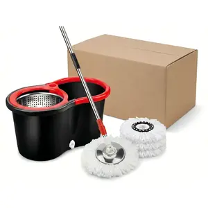 Spin Mop And Bucket With Wringer Set, 360° Mop And Bucket System With 3 Microfiber Mop Refills And 61" Extended Handle For Floor Cleaning