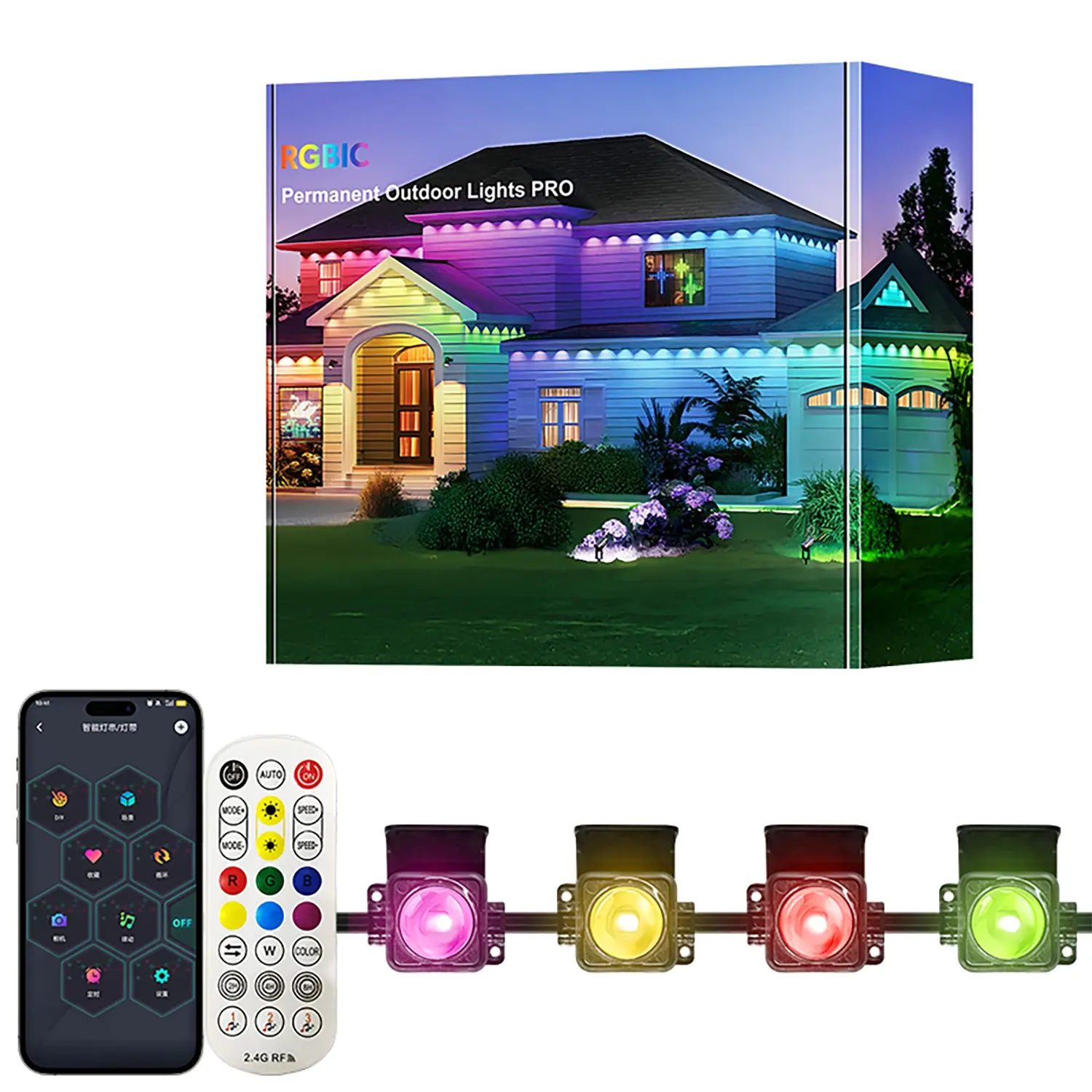 RGB-Ic Smart Color Changing Gutter Lights 150 Feet 90 Leds, Atmosphere Decorative Waterproof Ip67, Remote Control & APP Control