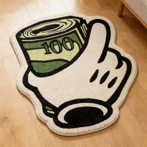Cartoon Trendy Handheld Money Shape Carpet Mat Rug, Soft Comfortable Washable Plush Decorative Rug, Home Decor for Living Room Bedroom Apartment Office Floor Mat