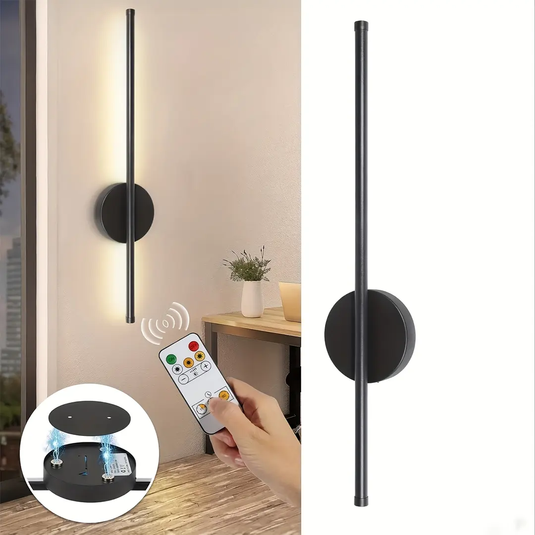 1PCS Battery Operated Wall Sconces, Wireless Wall Lights with Remote Control for Bedroom Rechargeable Dimmable Black Indoor Wall Lamp Bathroom Vanity Lights Fixtures for Living Room Hallway Decor