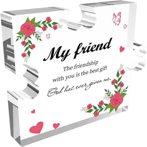 Block Decorative Signage Puzzle Gift, Engraved Acrylic Block Puzzle Piece Gifts for Friends Thanksgiving Christmas Birthday Gifts for Friends(My Friend), Heart Plaque