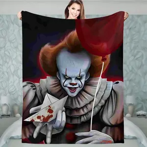 Halloween Blanket - Pennywise the Clown and Clown Returns Movie Design, Soft All-Season Sofa Bed Cover, Suitable for Home, Travel, Camping - Horror Theme Fan Gift, Warm and Cozy, Vivid Suitable for Office and Car Use, Perfect for Horror Movie Night