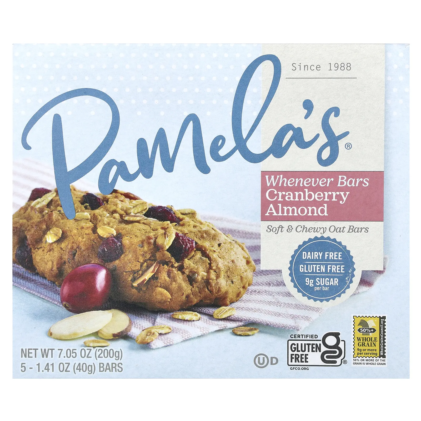 Pamela's Products Whenever Bars, Cranberry Almond, 5 Bars, 1.41 oz (40 g) Each
