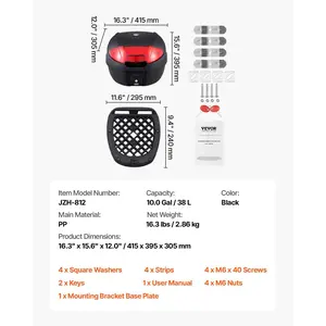 VEVOR Motorcycle Top Case, Universal Durable PP Material Motorbike Tail Box with Reflective Panel, 38L Waterproof Detachable Motorcycle Top Box with Multi-Hole Base, Fit for 99 of Motorcycle Frames