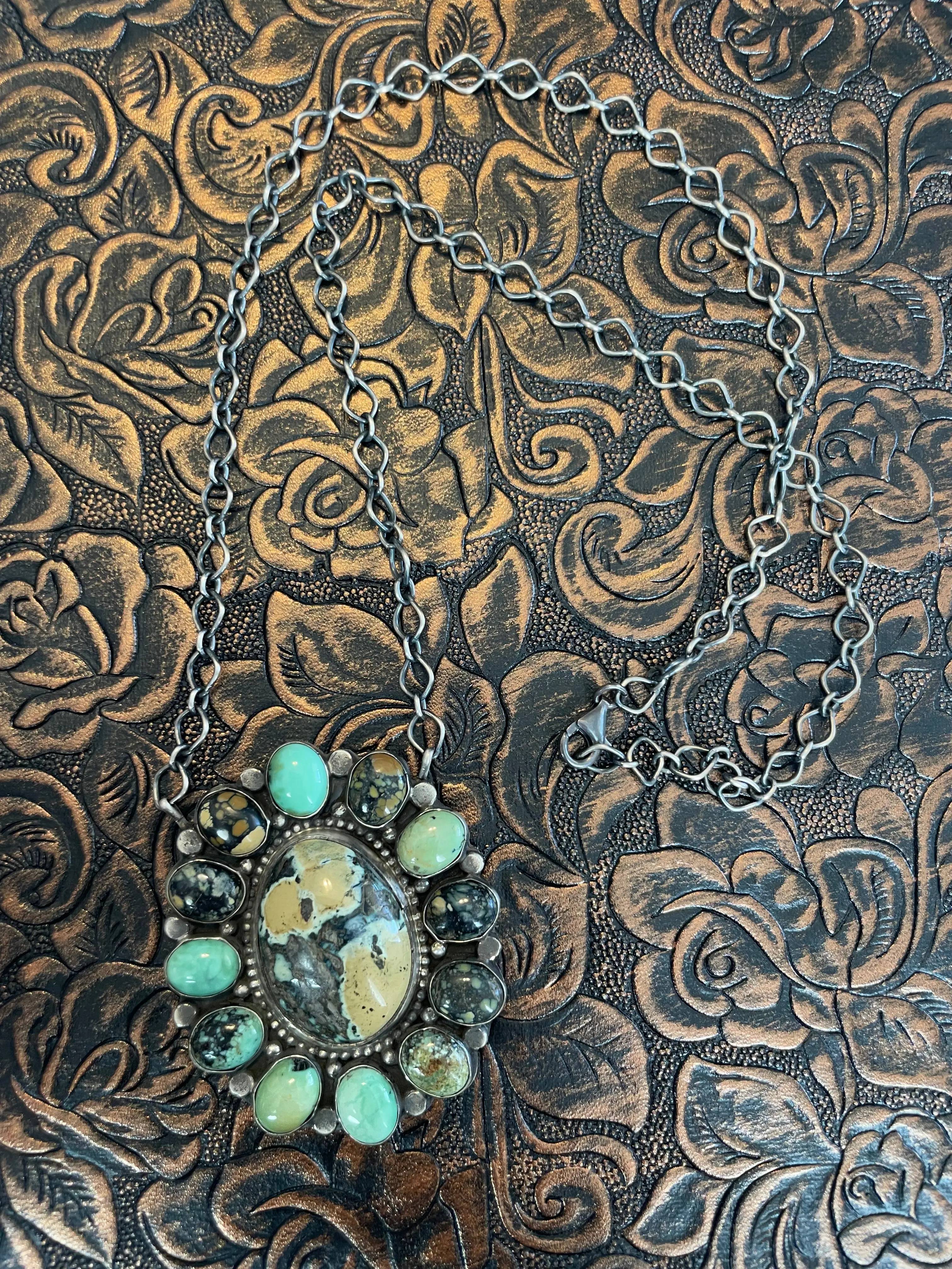 Handcrafted Royston & Carico Turquoise & Sterling Silver Cluster Necklace by Sheila Becenti