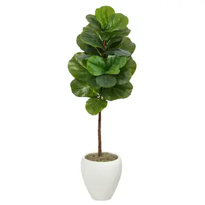 Artificial Fiddle Leaf Fig Tree in White Planter, 52”