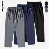 Men’s 3-Pack Loose Wide-Leg Drawstring Joggers, Unisex Cuffed Ankle Track Pants with Zippered Pockets, Elastane Summer Stretch Breathable for Athletic Activities, Cool All-Day Wear Male Clothing Sportswear,sohochic
