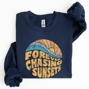 Forever Chasing Sunsets, Beach, Retro Sweatshirt, Women's Crew Neck, Crewneck