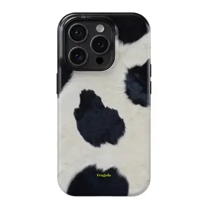Fragola DAIRY iPhone Case - Luxury High-Gloss Tough Case for iPhone 17 16 15 14 13 12 11 Pro Max - Premium Shockproof Classic Black & White Cowhide Pattern Cover - Gift for Her