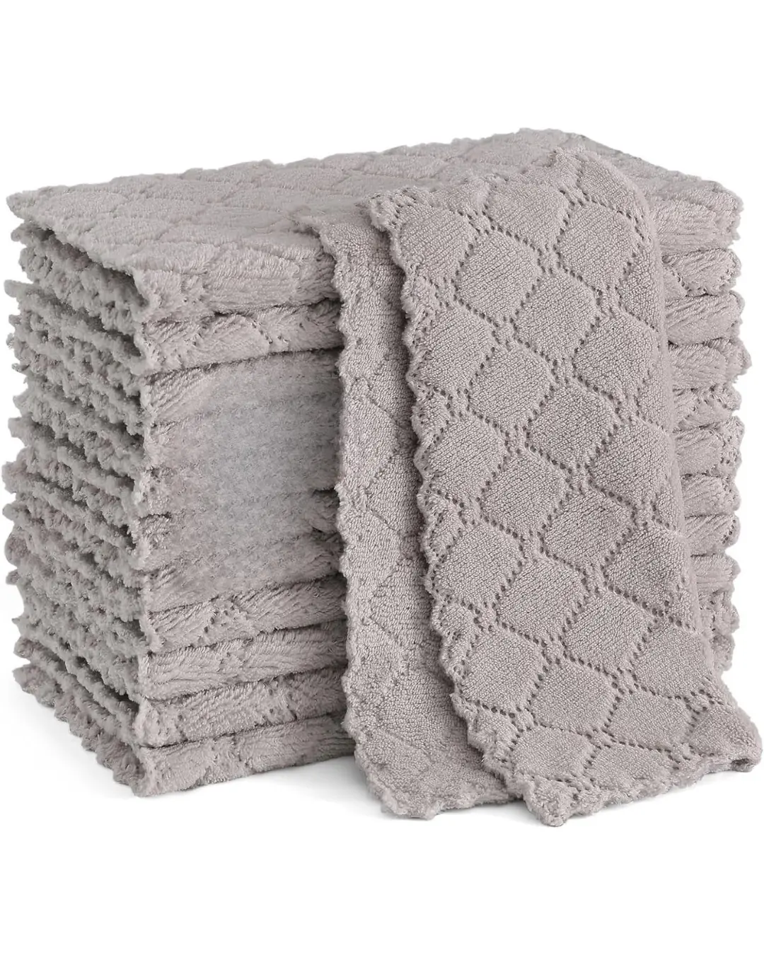 12 Pack Kitchen Dish Cloths (10 x 10 Inches, Grey), Super Soft and Absorbent Coral Velvet Dish Towels, Nonstick Oil Fast Drying Microfiber Cleaning Cloth, No Lint Household Dishcloths