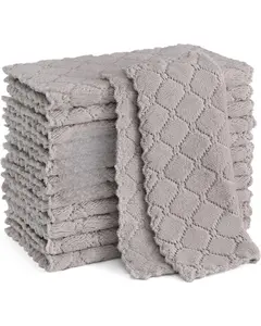 12 Pack Kitchen Dish Cloths (10 x 10 Inches, Grey), Super Soft and Absorbent Coral Velvet Dish Towels, Nonstick Oil Fast Drying Microfiber Cleaning Cloth, No Lint Household Dishcloths