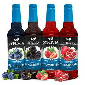 Syruvia Sugar Free Syrup, Fruit Flavors Variety Pack – Blueberry, Blackberry, Strawberry & Pomegranate – Gluten-Free, Kosher, 25.4 fl oz Bottles – Ideal for Coffee Beverages, Cocktails & Mocktails (Pack of 4)