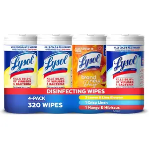 Disinfecting Wipes Bundle, Home Apartment Dorm Room and Supplies, All Purpose Cleaner, Multi-surface Wipes, Multi-Scent Sanitizing Wipes Bundle, 80 Count (4pk)