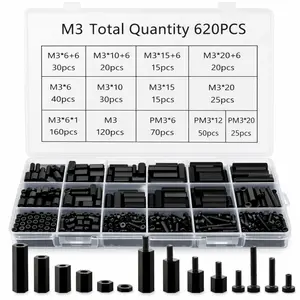 620- M3 Nylon Standoff Kit, Black Threaded Spacers with Screws Nuts Washers, Motherboard & PCB Mounting Standoffs for Circuit Boards and  Building