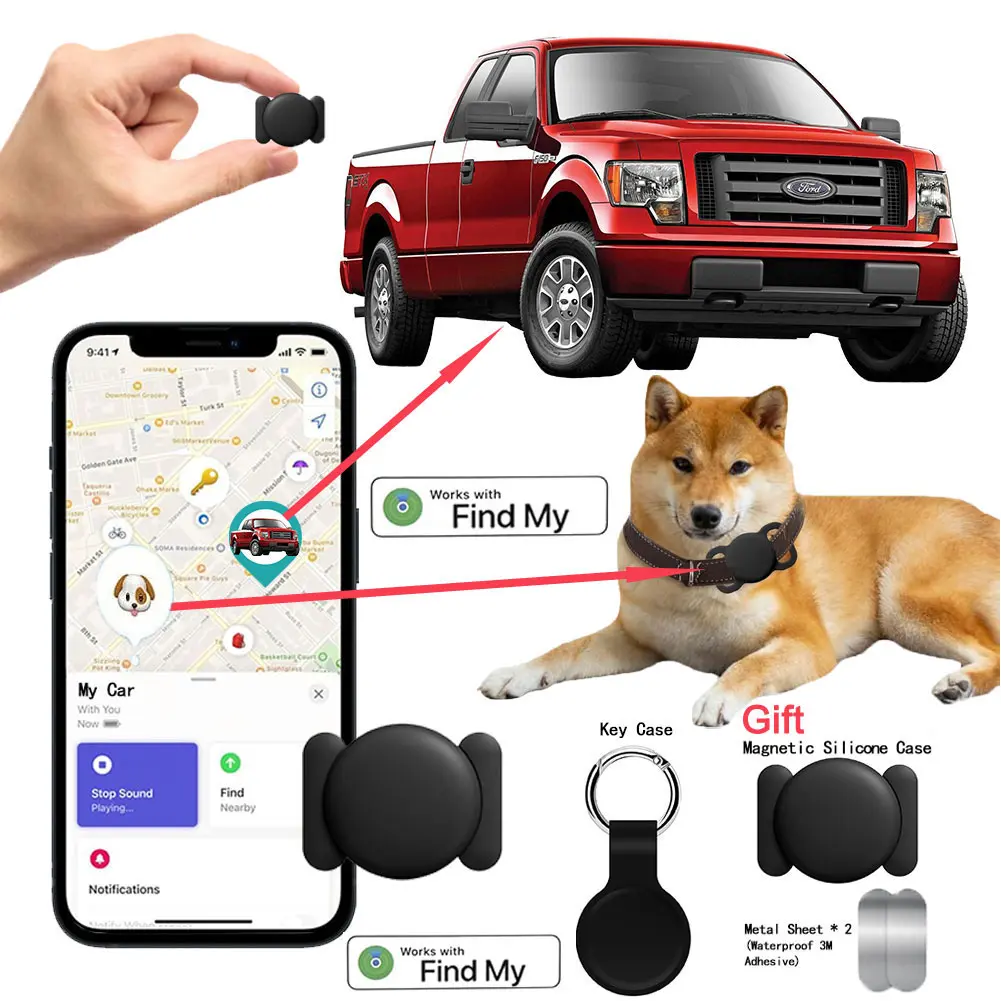 Wireless Tag Smart Tag Works with Find My App (iOS Only), Key Finder, Luggage Tracker, Bluetooth Tracker Tag for Pets, Backpacks, Wallet, Dogs and Cats Locator, Luggage and Suitcases, Worldwide Tracking, Replaceable Battery, IP67 Waterproof (Black)