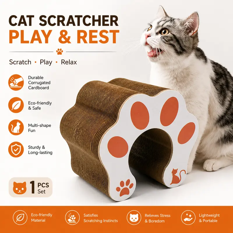 Waithem Kitty Curlz Cardboard Cat Scratching Pad - 1 Pcs 30cm Wood Grain Modern Toy, Recyclable Corrugated Paper, Eco-Friendly & Safe, Lightweight Portable Foldable Space-Saving, Satisfies Scratching Instincts