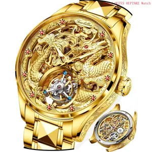 Brand OUPINKE Men Watch Gold -Tourbillon Mechanical Movement Wrist Watch-Luxury Business Skeleton Watches-Sapphire Crystal-
