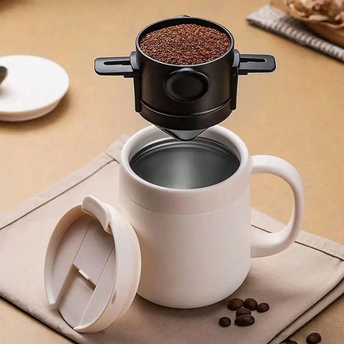 Stainless Steel Coffee Filter, Paper-Free Coffee Funnel Filter, Lightweight Reusable Filter, Portable & Foldable Design, Kitchen, Kitchenware, Ideal for Hand-Flushed Coffee Cups