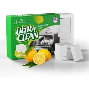 YUCO Dishwasher Detergent Tablets 100% Plastic-Free Pure Natural Plant-Based Solid Dishwashing Detergent Tablet Removes Oil and Coffee Stains Fresh Lemon Fragrance Enhances Luster of Tableware 36 Pack