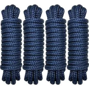 Double Braid 1/2" x 15' Boat Dock Lines (4-Pack) – Nylon Boat Ropes for Docking with 12" Spliced Eye – Heavy Duty Marine Rope – Soft & Durable Boat Lines for Pontoon and Light Boat (Navy Blue)