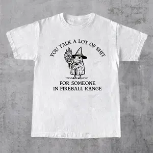 Frog Wizard Fireball Range Graphic T-Shirt Graphic Tee, "You Talk A Lot Of Shit" D&D Meme Tee Funny Wizard Frog D20 Fireball Streetwear Shortsleeve, basic tops, Fabric Cotton, Women's Top, Menswear Top, Gifs, Streetwear