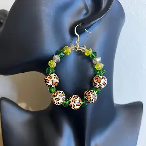 Southern Lab Inspired Handmade Leopard Print Hoop Earrings with Gems